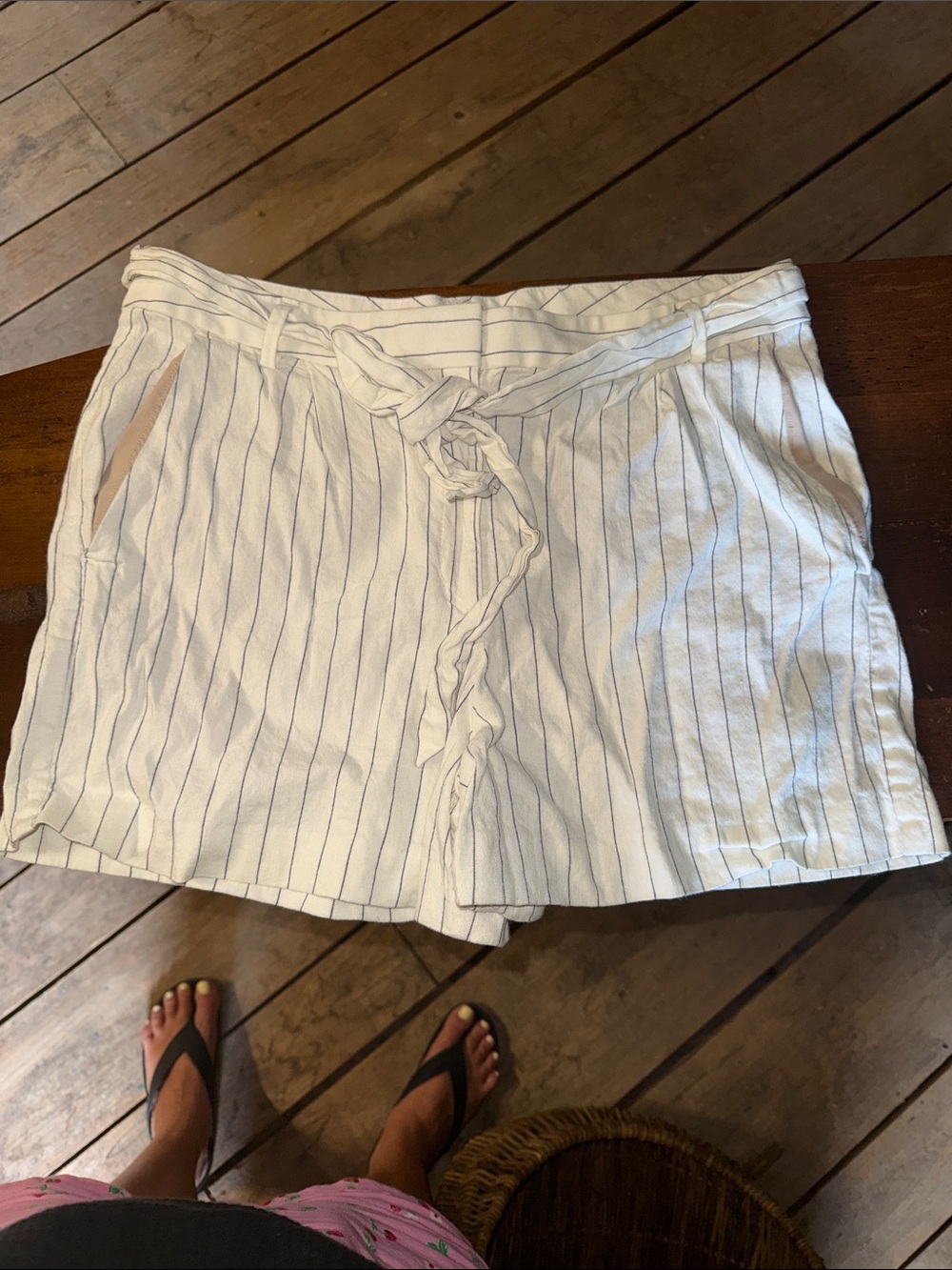 LOFT White Pinstripe Tie-Waist Bermuda Shorts